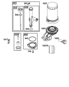 Lubrication Group Diagram and Parts List for 40N877-0072-B5  Briggs and Stratton Engine